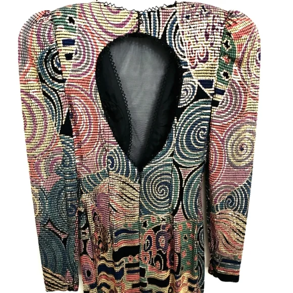 Vintage Cache Metalic Asymmetrical Illusion Plunge Neck Metalic Beaded Maxidress - Picture 11 of 16